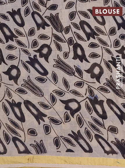 Kota kalamkari cotton saree beige and blue with allover prints and piping border