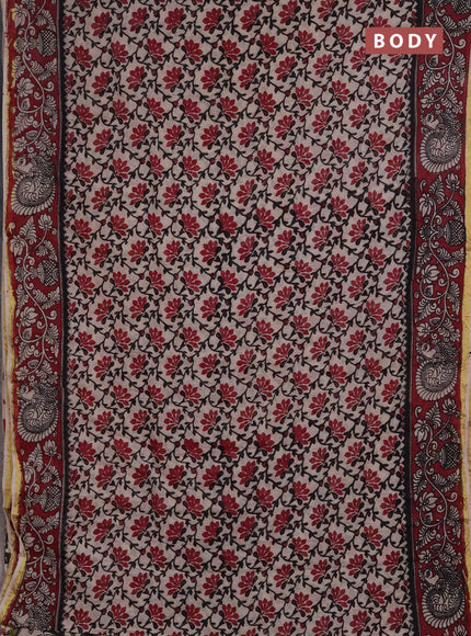 Kota kalamkari cotton saree beige and wine shade with allover prints and piping border