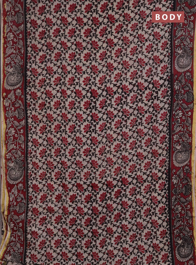 Kota kalamkari cotton saree beige and wine shade with allover prints and piping border