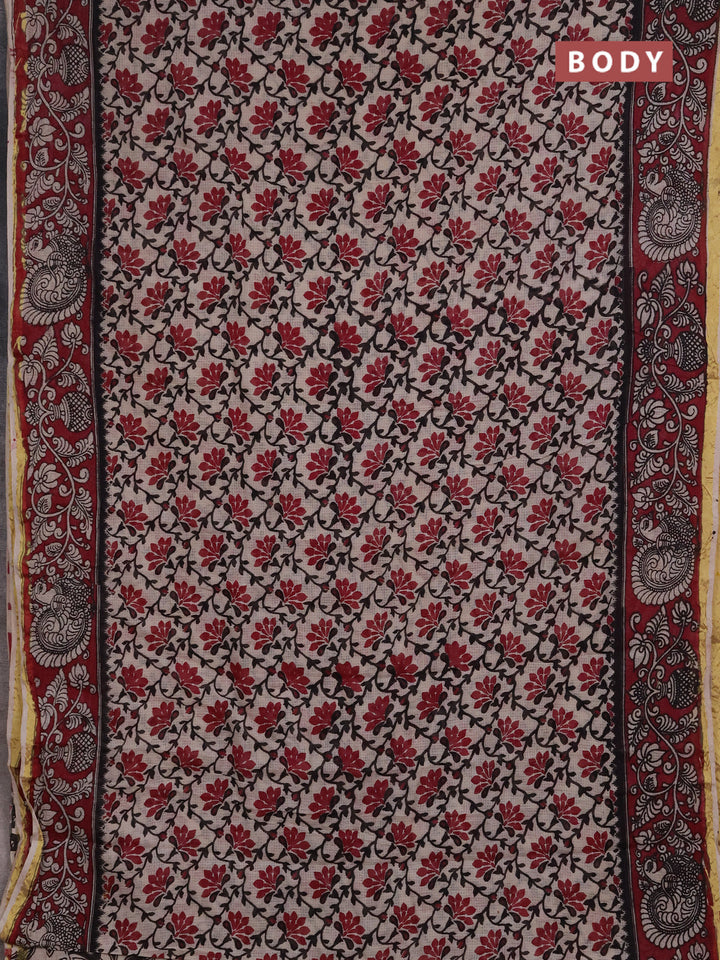 Kota kalamkari cotton saree beige and wine shade with allover prints and piping border