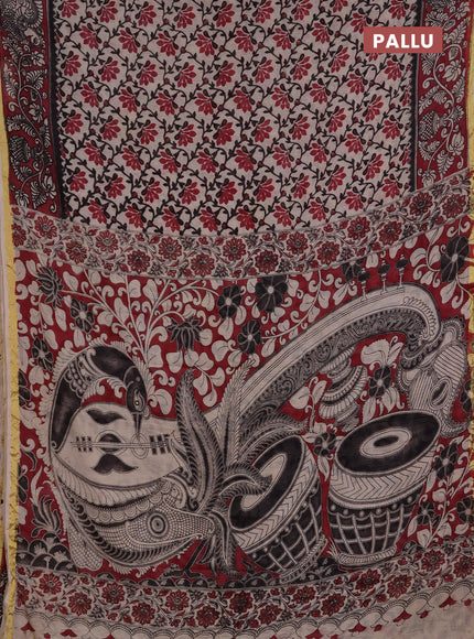 Kota kalamkari cotton saree beige and wine shade with allover prints and piping border
