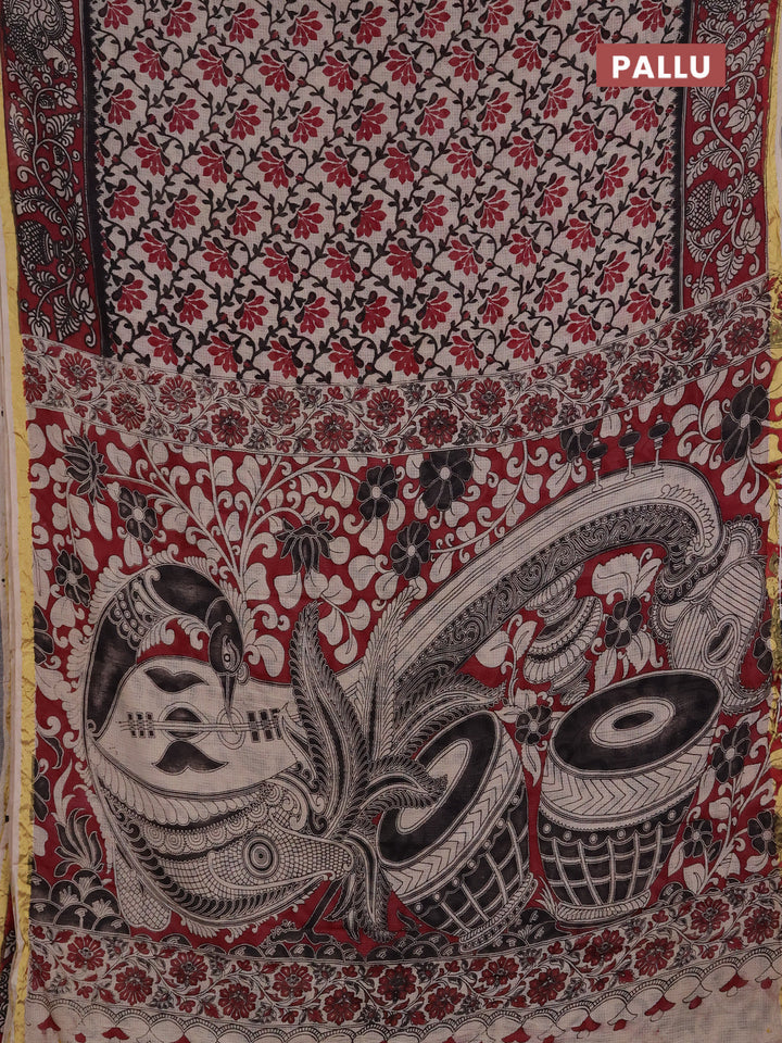 Kota kalamkari cotton saree beige and wine shade with allover prints and piping border