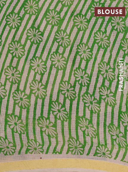 Kota kalamkari cotton saree beige and green with allover prints and piping border