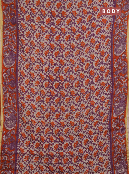 Kota kalamkari cotton saree purple beige and orange with allover prints and piping border