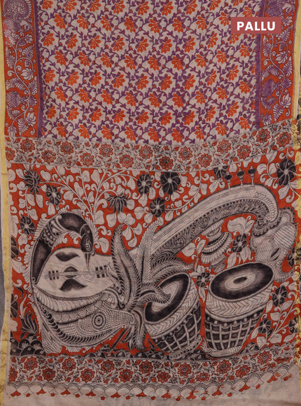 Kota kalamkari cotton saree purple beige and orange with allover prints and piping border