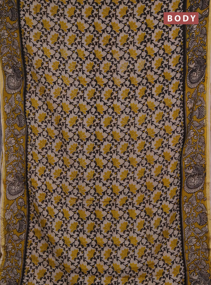 Kota kalamkari cotton saree beige and mustard yellow with allover prints and piping border