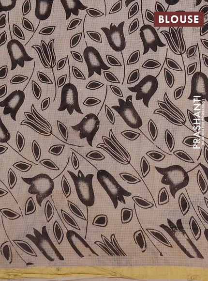 Kota kalamkari cotton saree beige and mustard yellow with allover prints and piping border
