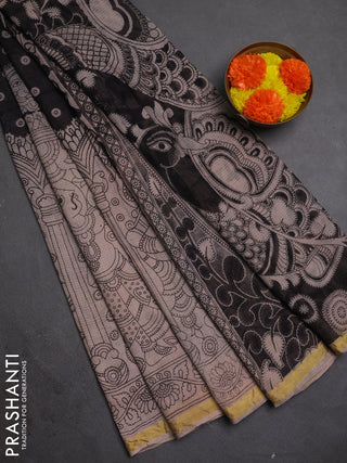 Kota kalamkari cotton saree black and rosy brown with allover prints and piping border
