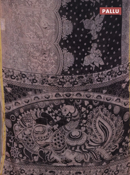 Kota kalamkari cotton saree black and rosy brown with allover prints and piping border