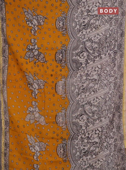 Kota kalamkari cotton saree mustard yellow and beige with allover prints and piping border