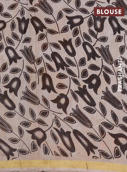 Kota kalamkari cotton saree mustard yellow and beige with allover prints and piping border