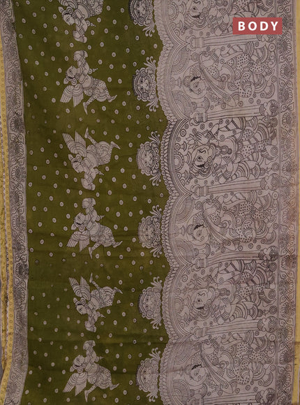 Kota kalamkari cotton saree olive green and beige with allover prints and piping border