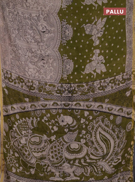 Kota kalamkari cotton saree olive green and beige with allover prints and piping border