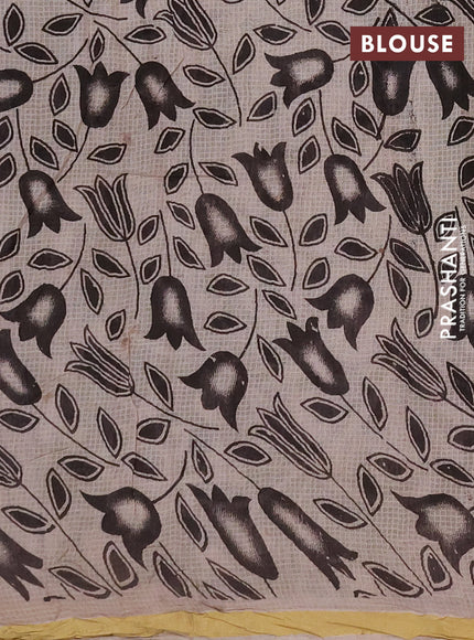 Kota kalamkari cotton saree olive green and beige with allover prints and piping border