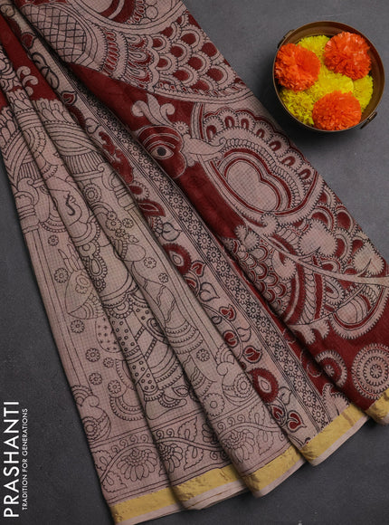 Kota kalamkari cotton saree maroon and beige with allover prints and piping border