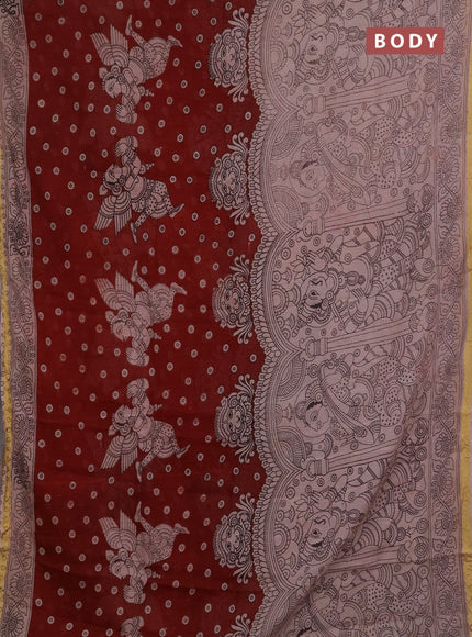 Kota kalamkari cotton saree maroon and beige with allover prints and piping border