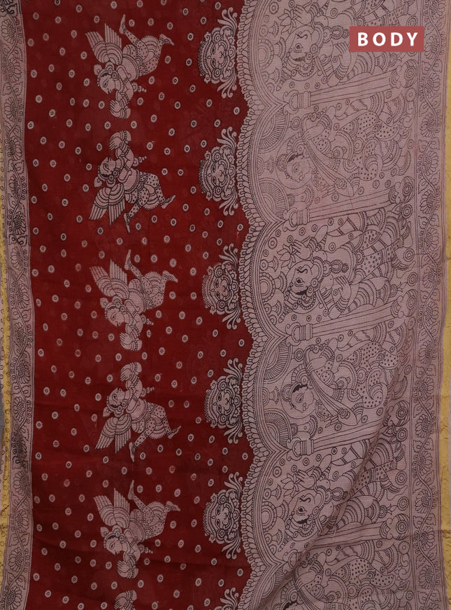 Kota kalamkari cotton saree maroon and beige with allover prints and piping border