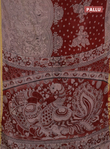 Kota kalamkari cotton saree maroon and beige with allover prints and piping border