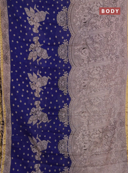Kota kalamkari cotton saree blue and beige with allover prints and piping border