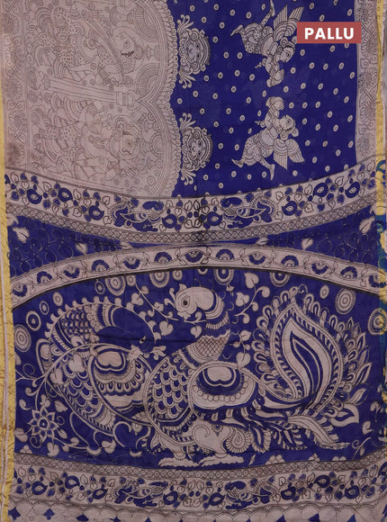 Kota kalamkari cotton saree blue and beige with allover prints and piping border