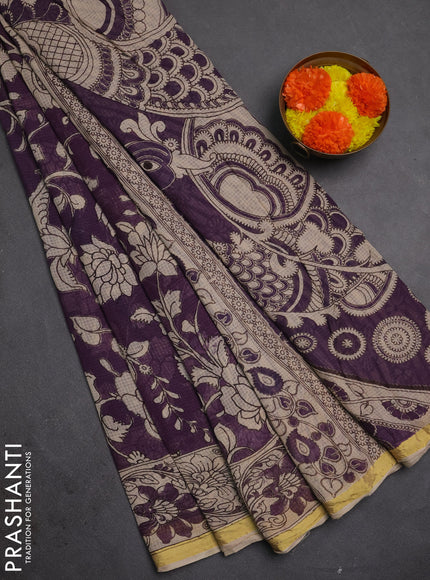Kota kalamkari cotton saree purple and beige with allover prints and piping border