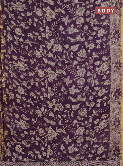 Kota kalamkari cotton saree purple and beige with allover prints and piping border
