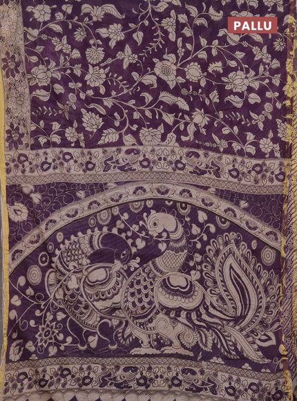 Kota kalamkari cotton saree purple and beige with allover prints and piping border