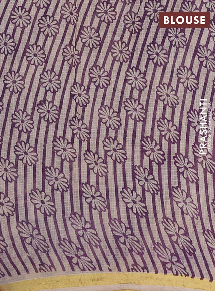 Kota kalamkari cotton saree purple and beige with allover prints and piping border