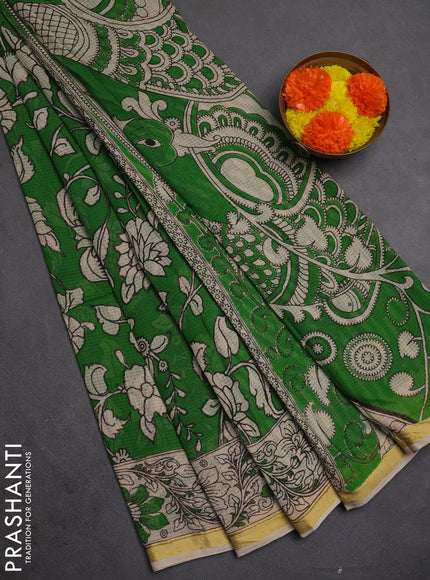 Kota kalamkari cotton saree light green and beige with allover prints and piping border