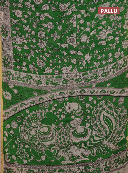 Kota kalamkari cotton saree light green and beige with allover prints and piping border