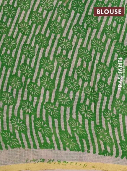 Kota kalamkari cotton saree light green and beige with allover prints and piping border