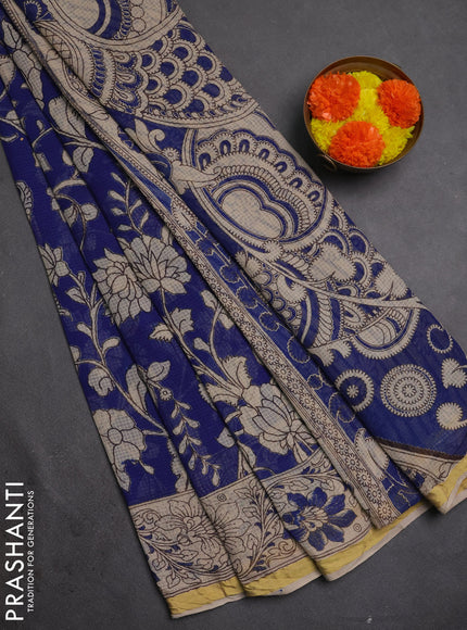 Kota kalamkari cotton saree blue and beige with allover prints and piping border