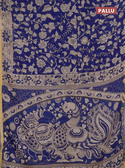 Kota kalamkari cotton saree blue and beige with allover prints and piping border