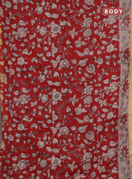 Kota kalamkari cotton saree maroon and beige with allover prints and piping border