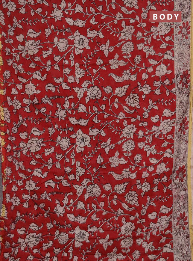 Kota kalamkari cotton saree maroon and beige with allover prints and piping border
