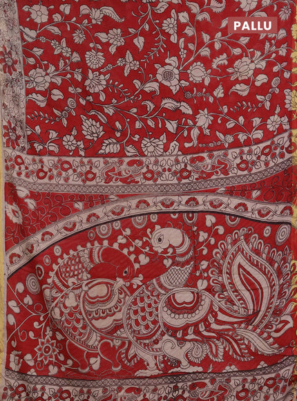 Kota kalamkari cotton saree maroon and beige with allover prints and piping border