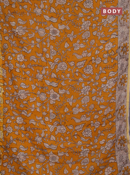 Kota kalamkari cotton saree mustard yellow and beige with allover prints and piping border