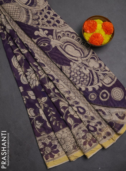 Kota kalamkari cotton saree purple and beige with allover prints and piping border