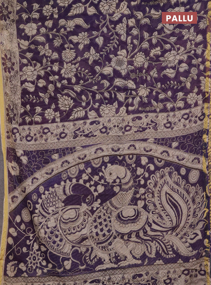 Kota kalamkari cotton saree purple and beige with allover prints and piping border
