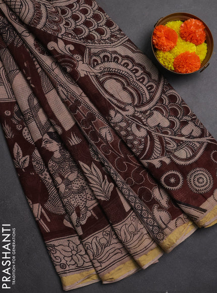 Kota kalamkari cotton saree coffee brown and beige with allover prints and piping border