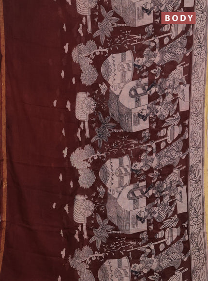 Kota kalamkari cotton saree coffee brown and beige with allover prints and piping border