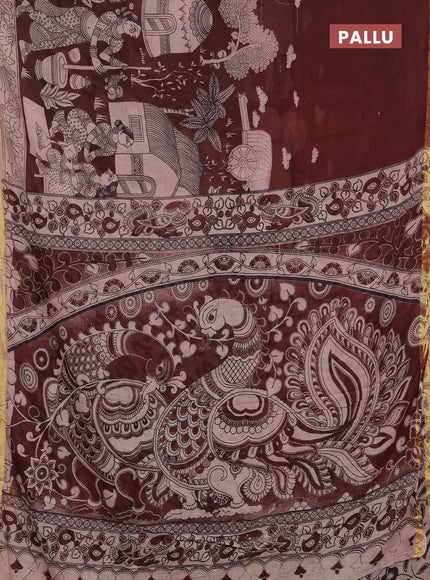 Kota kalamkari cotton saree coffee brown and beige with allover prints and piping border