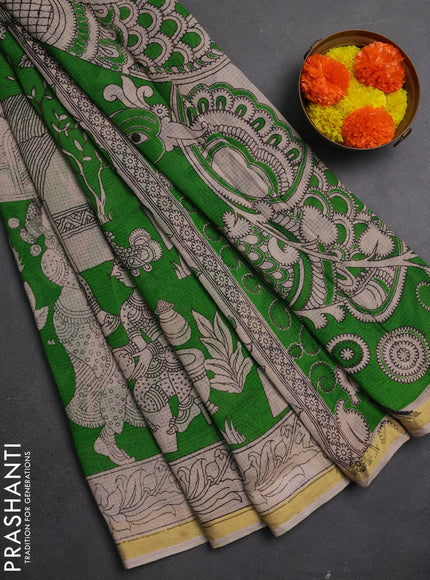 Kota kalamkari cotton saree light green and beige with allover prints and piping border