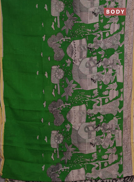 Kota kalamkari cotton saree light green and beige with allover prints and piping border