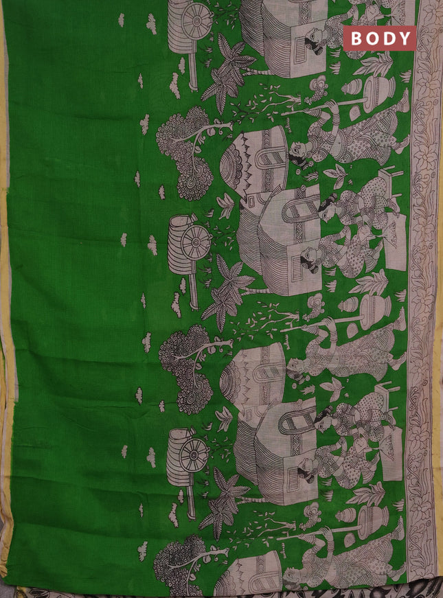 Kota kalamkari cotton saree light green and beige with allover prints and piping border