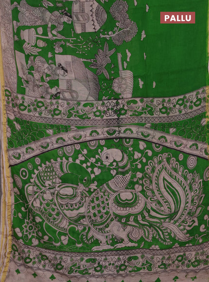 Kota kalamkari cotton saree light green and beige with allover prints and piping border