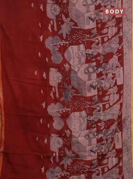 Kota kalamkari cotton saree maroon and beige with allover prints and piping border