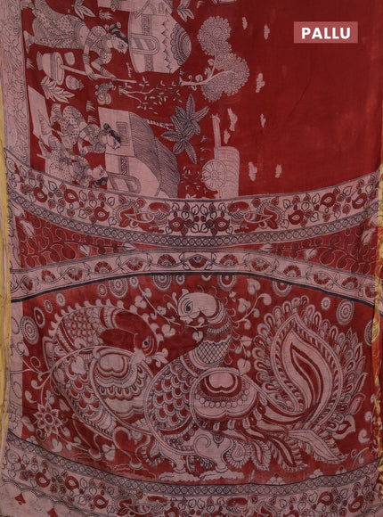 Kota kalamkari cotton saree maroon and beige with allover prints and piping border