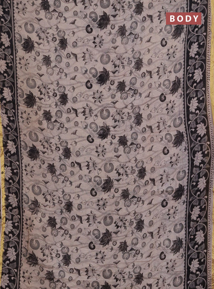 Kota kalamkari cotton saree beige and black with allover prints and piping border