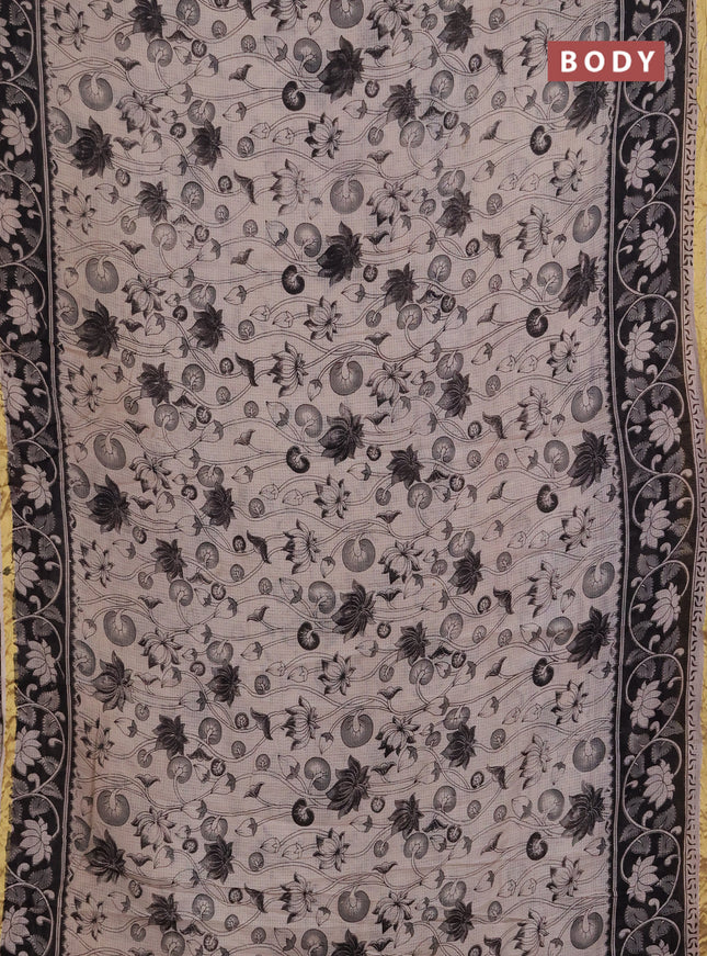 Kota kalamkari cotton saree beige and black with allover prints and piping border